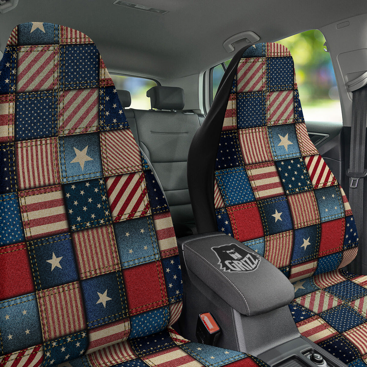 Patchwork Denim American Print Pattern Car Seat Covers-grizzshop