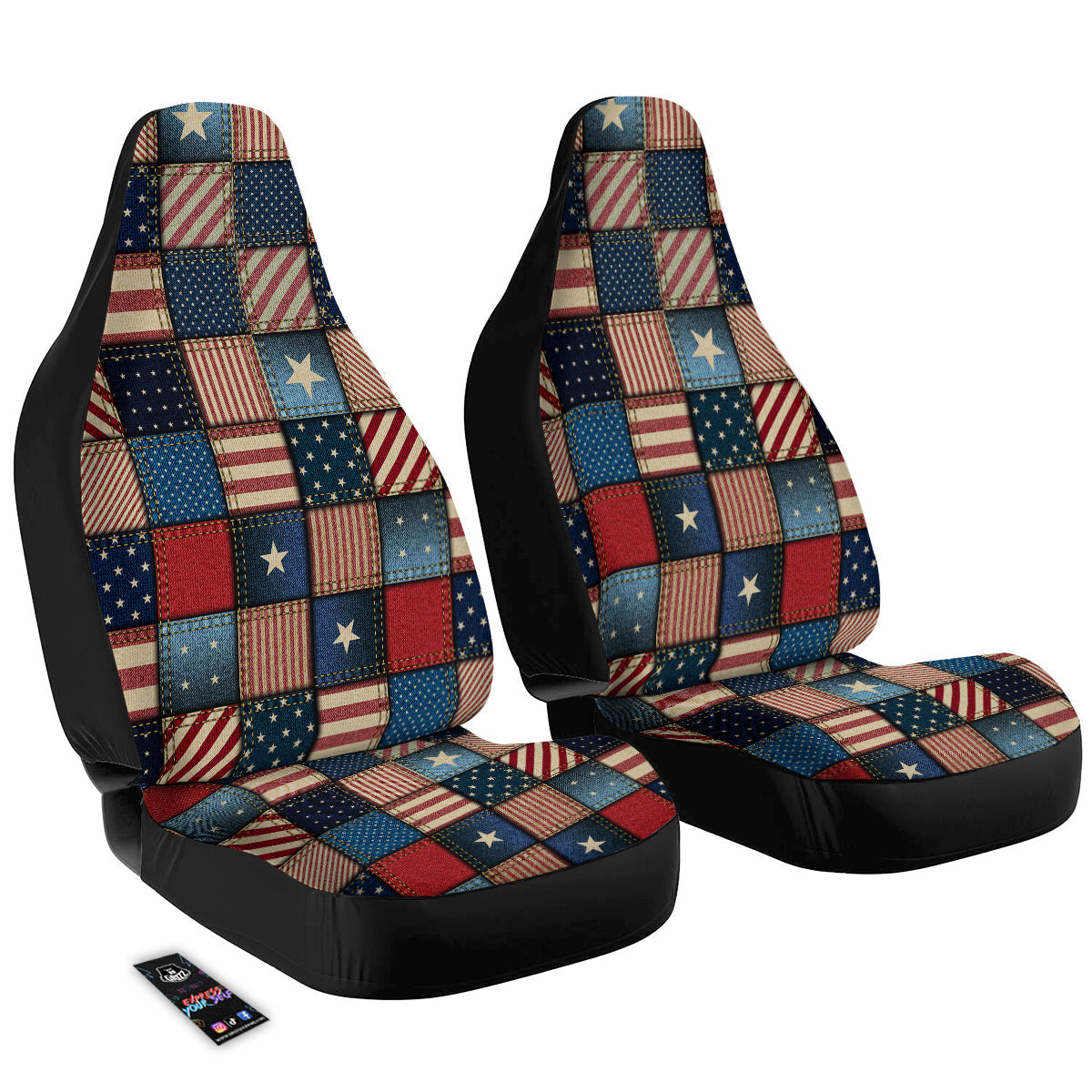 Patchwork Denim American Print Pattern Car Seat Covers-grizzshop