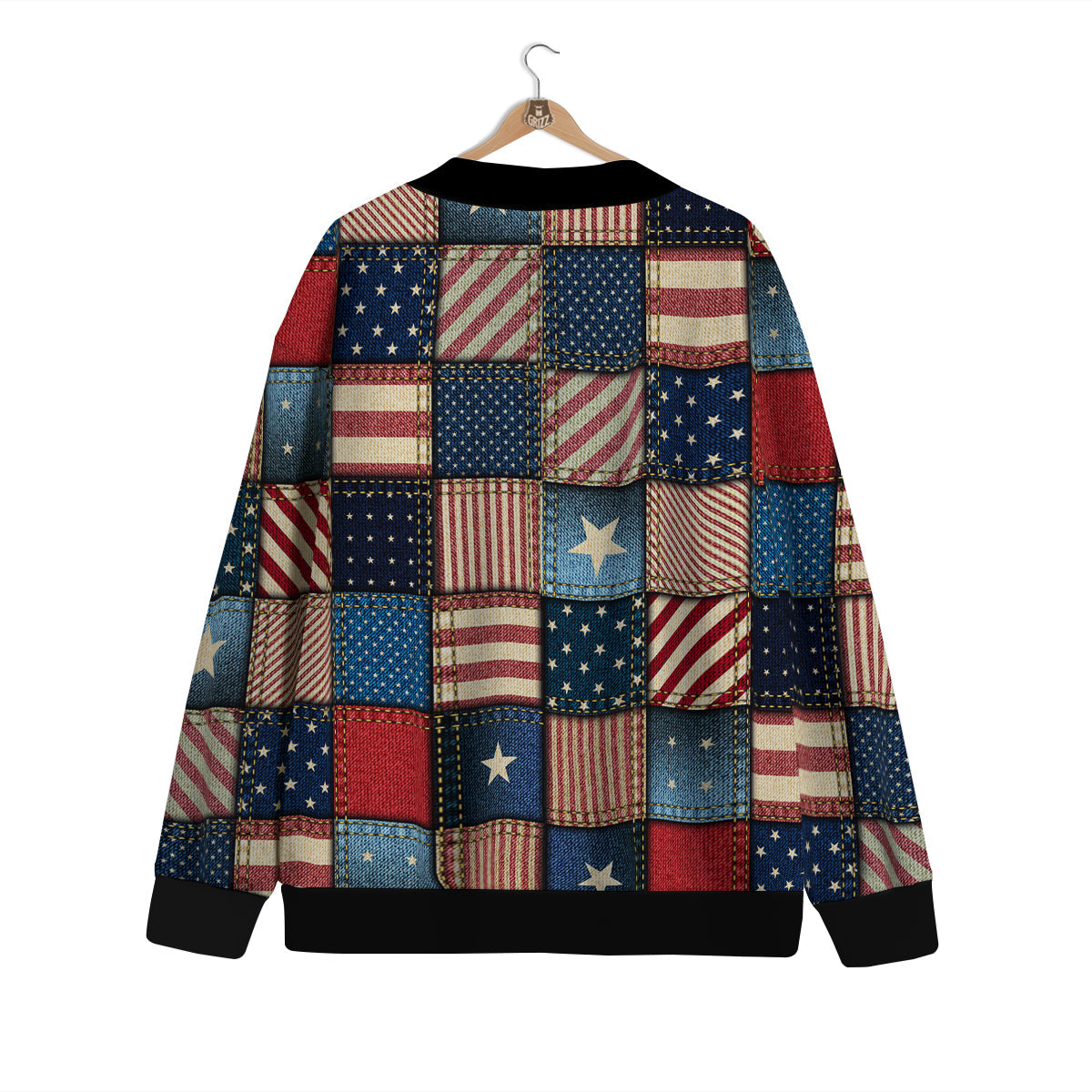 Patchwork Denim American Print Pattern Cardigan-grizzshop