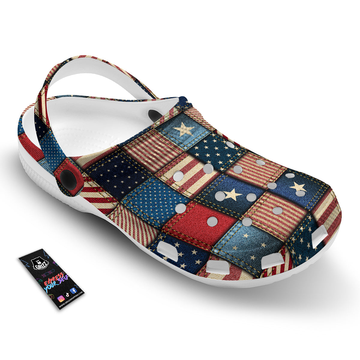 Patchwork Denim American Print Pattern Clog-grizzshop