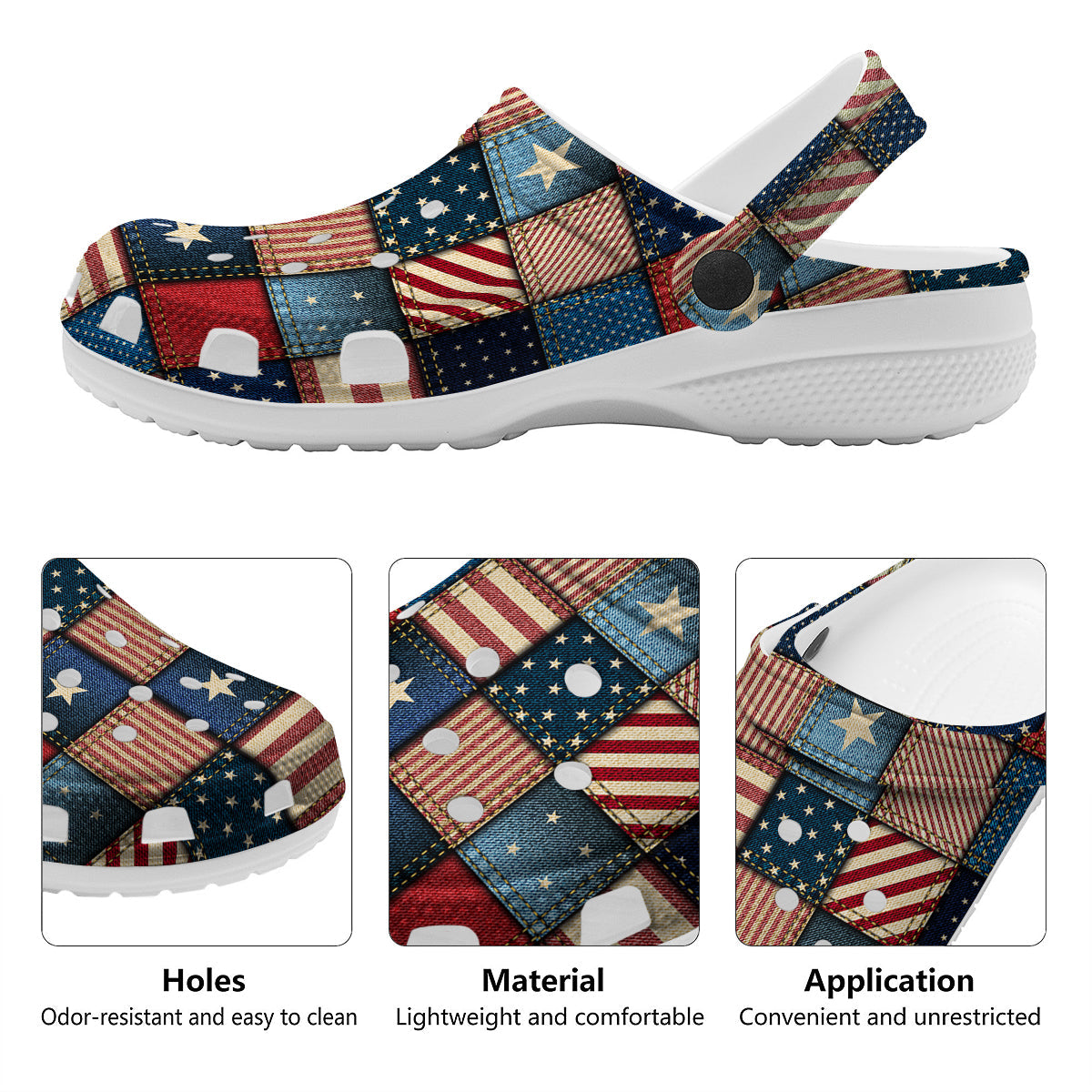 Patchwork Denim American Print Pattern Clog-grizzshop