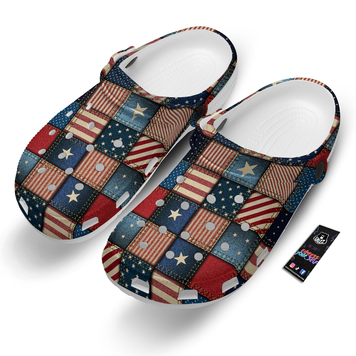 Patchwork Denim American Print Pattern Clog-grizzshop