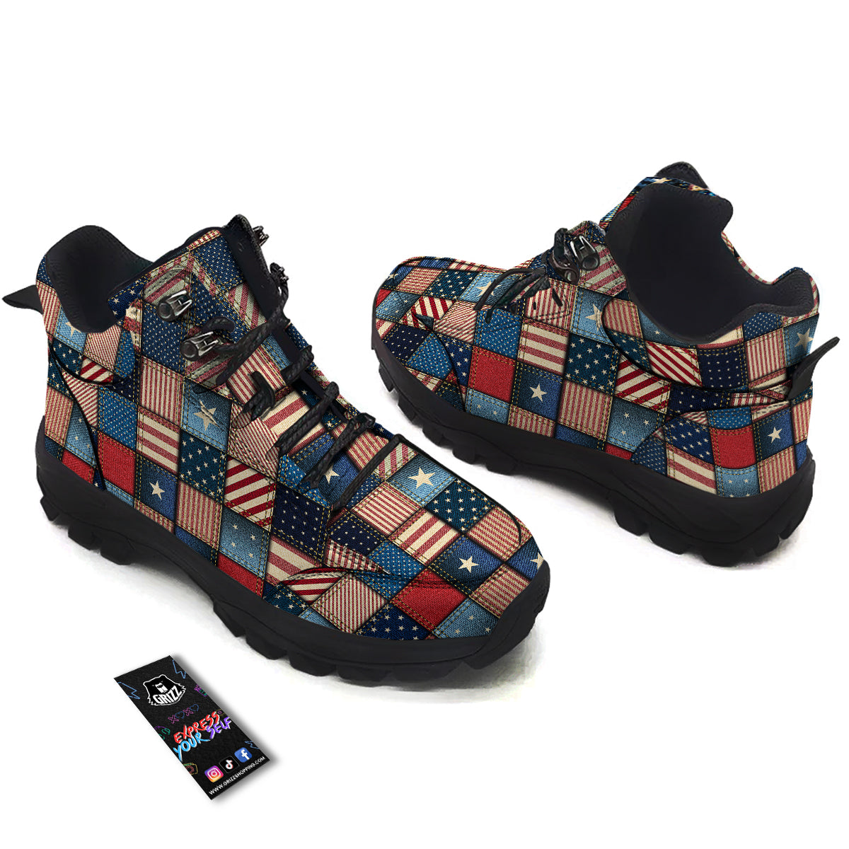 Patchwork Denim American Print Pattern Hiking Shoes-grizzshop