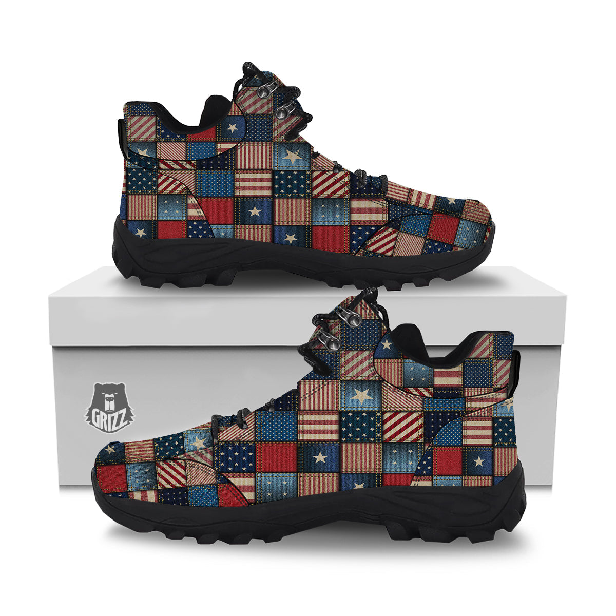 Patchwork Denim American Print Pattern Hiking Shoes-grizzshop