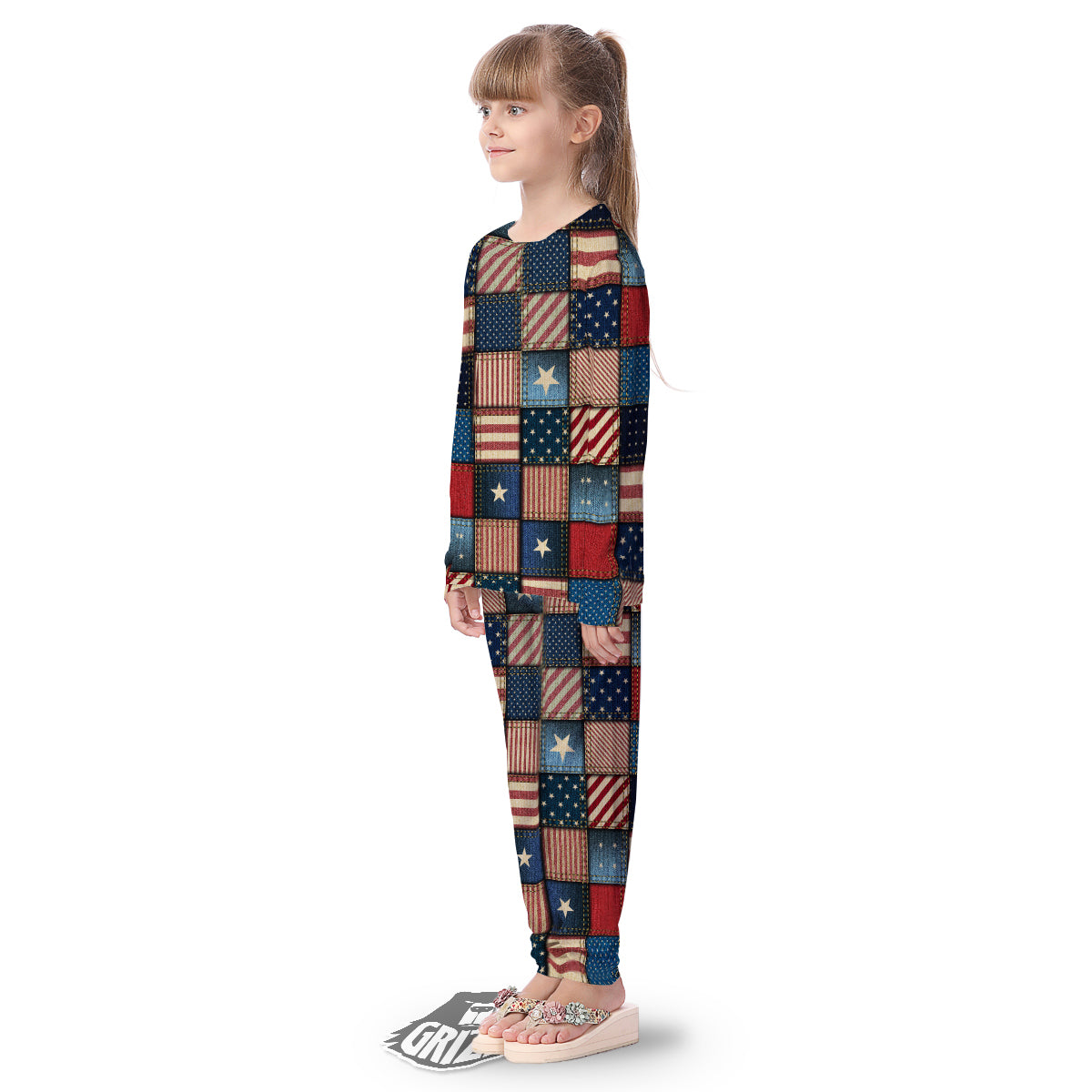 Patchwork Denim American Print Pattern Kid's Pajamas-grizzshop