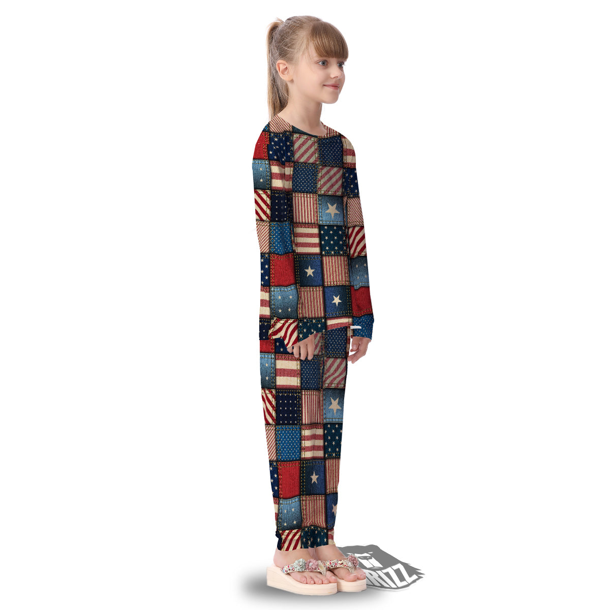 Patchwork Denim American Print Pattern Kid's Pajamas-grizzshop