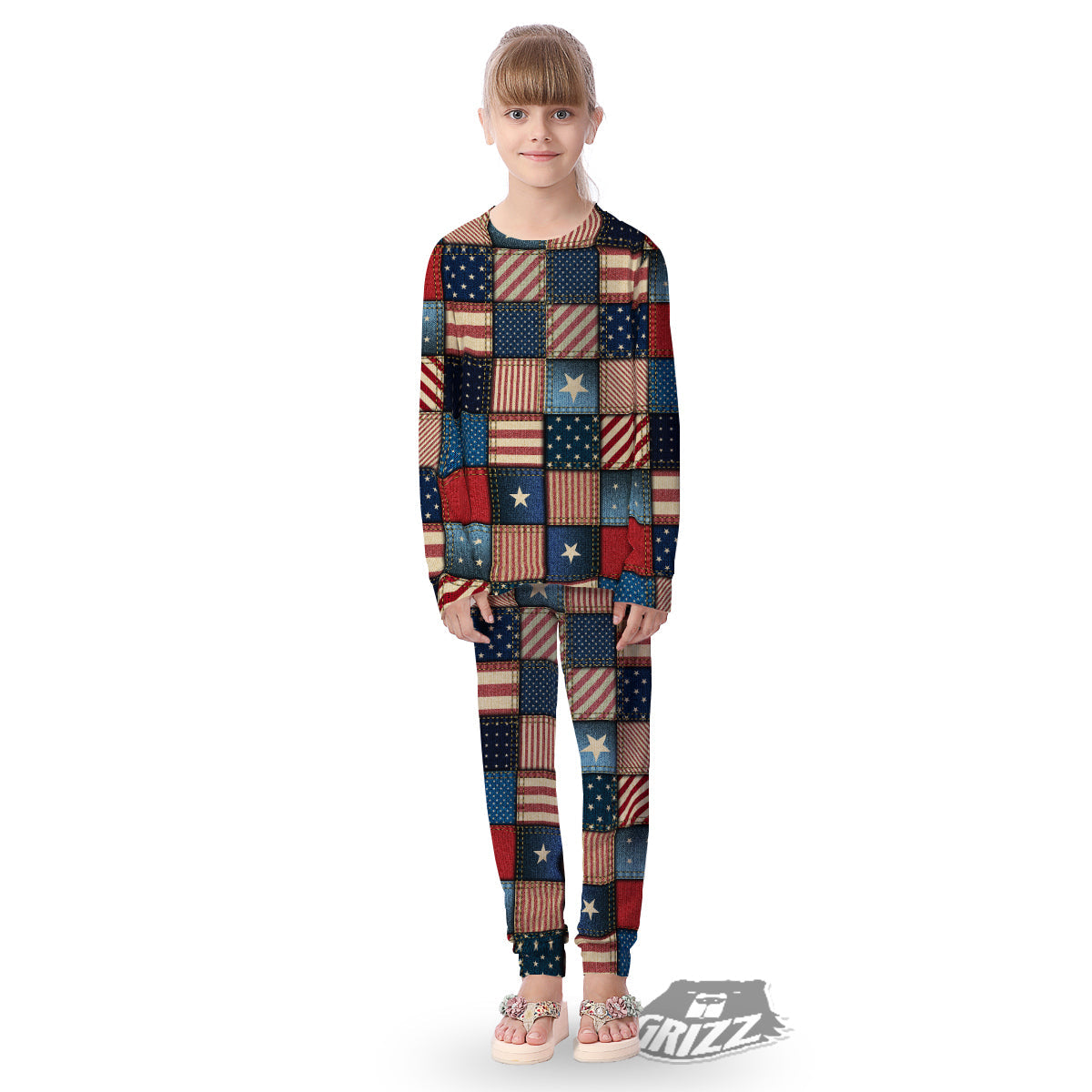 Patchwork Denim American Print Pattern Kid's Pajamas-grizzshop