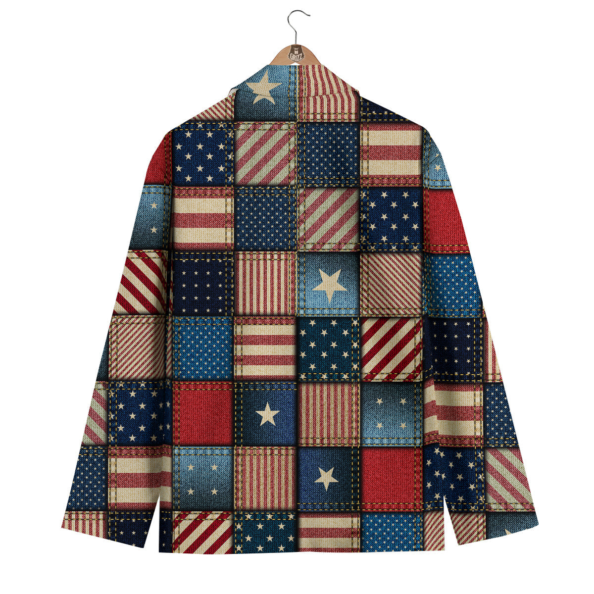 Patchwork Denim American Print Pattern Men's Blazer-grizzshop