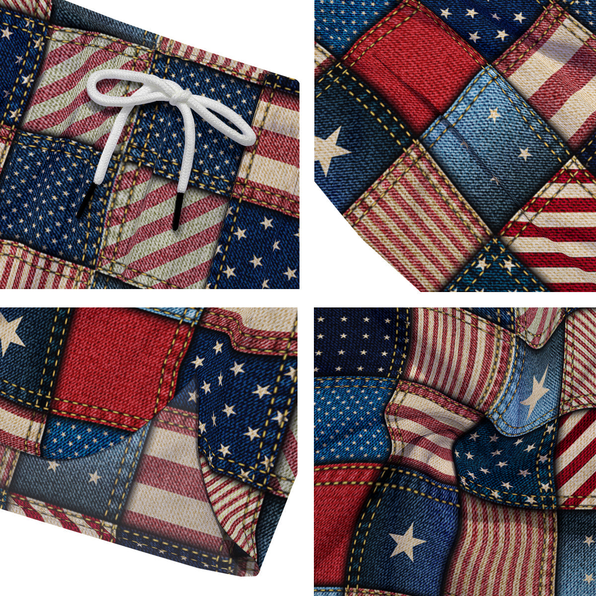 Patchwork Denim American Print Pattern Men's Running Shorts-grizzshop