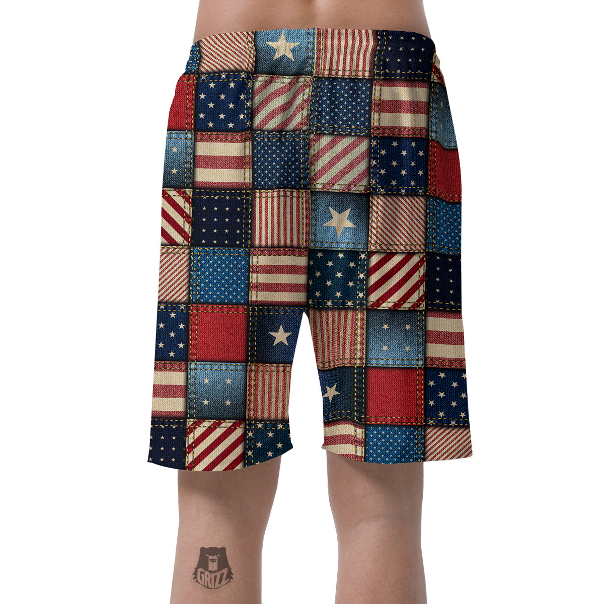 Patchwork Denim American Print Pattern Men's Shorts-grizzshop