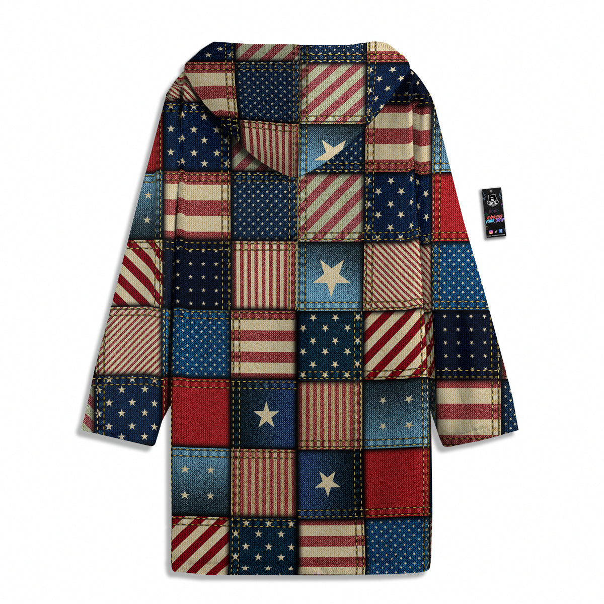 Patchwork Denim American Print Pattern Men's Windbreaker Jacket-grizzshop