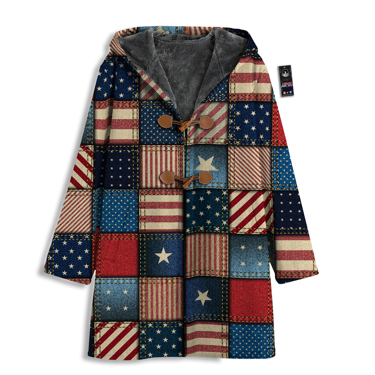 Patchwork Denim American Print Pattern Men's Windbreaker Jacket-grizzshop