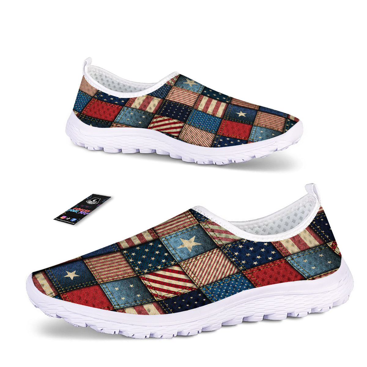 Patchwork Denim American Print Pattern Nurse Shoes-grizzshop