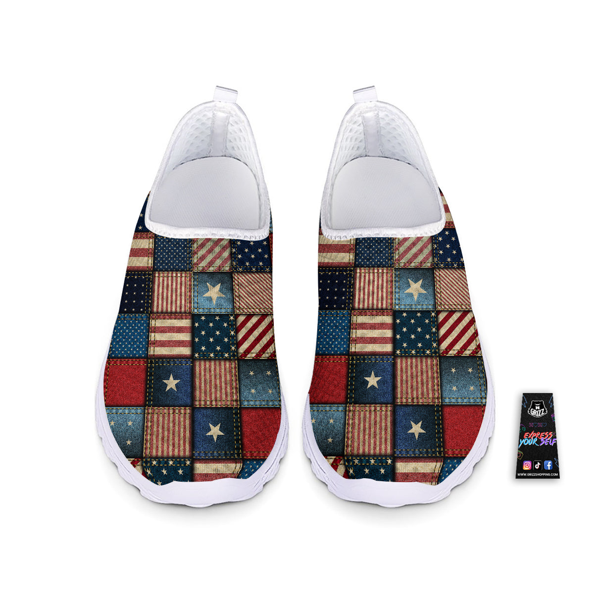 Patchwork Denim American Print Pattern Nurse Shoes-grizzshop