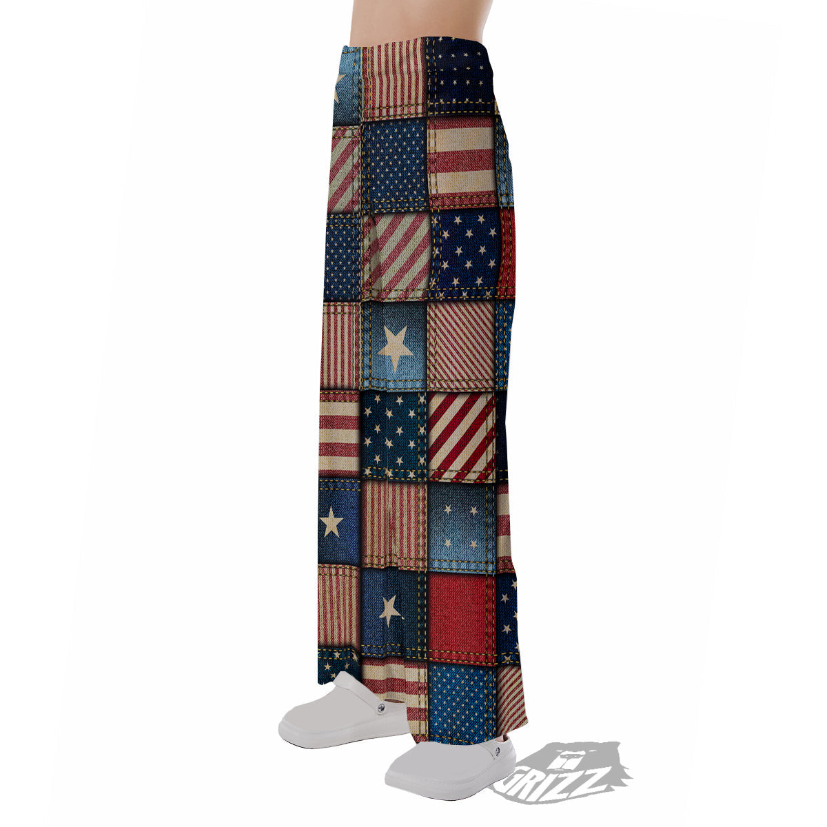 Patchwork Denim American Print Pattern Pajama Pants-grizzshop