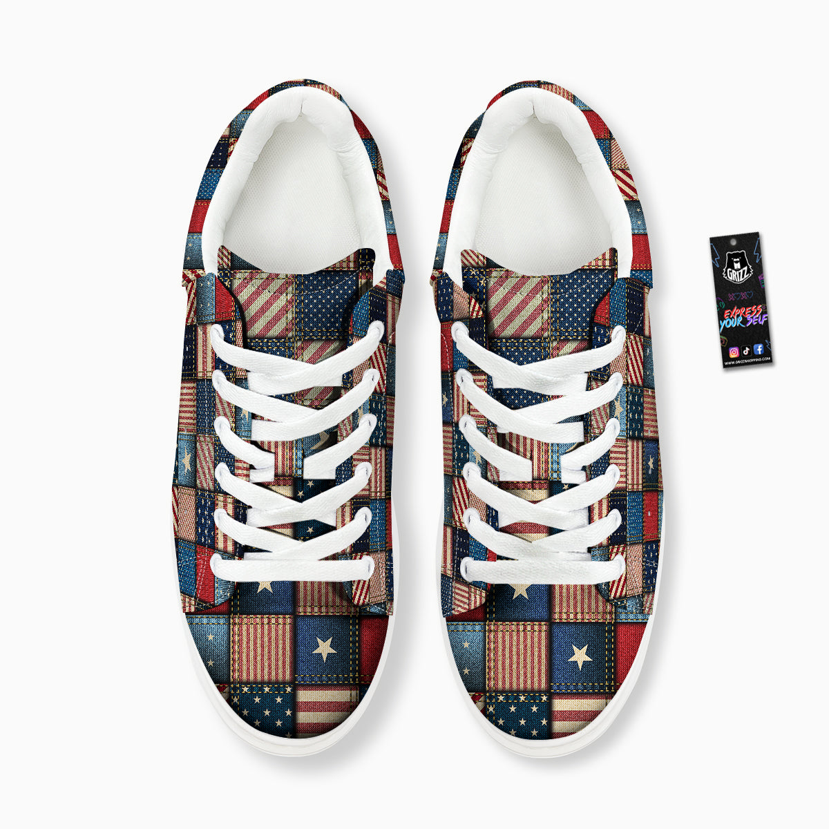 Patchwork Denim American Print Pattern Platform Shoes-grizzshop