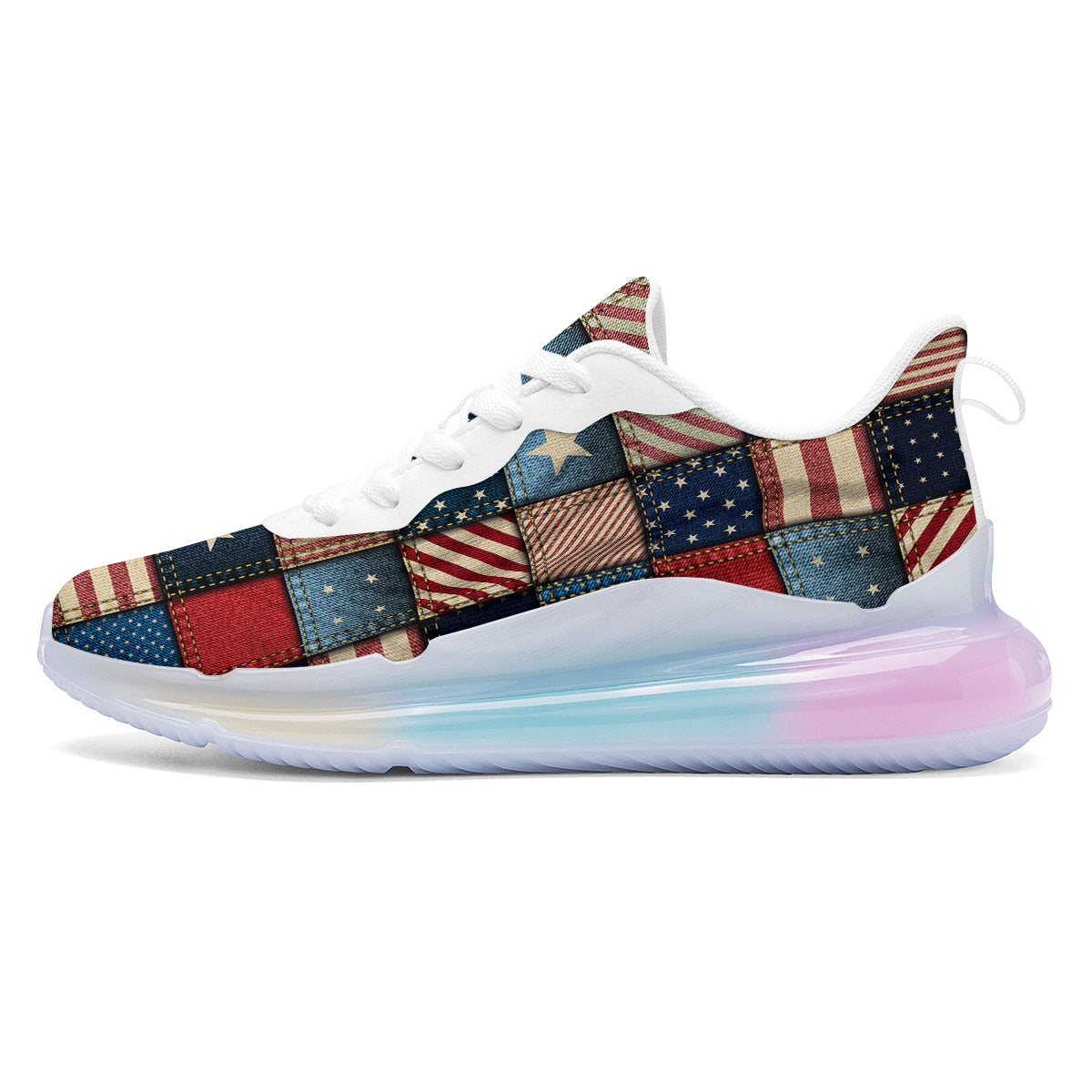 Patchwork Denim American Print Pattern Running Sneakers-grizzshop