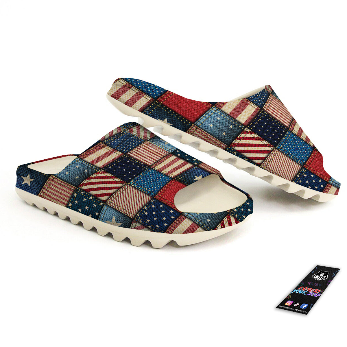 Patchwork Denim American Print Pattern Sandals-grizzshop