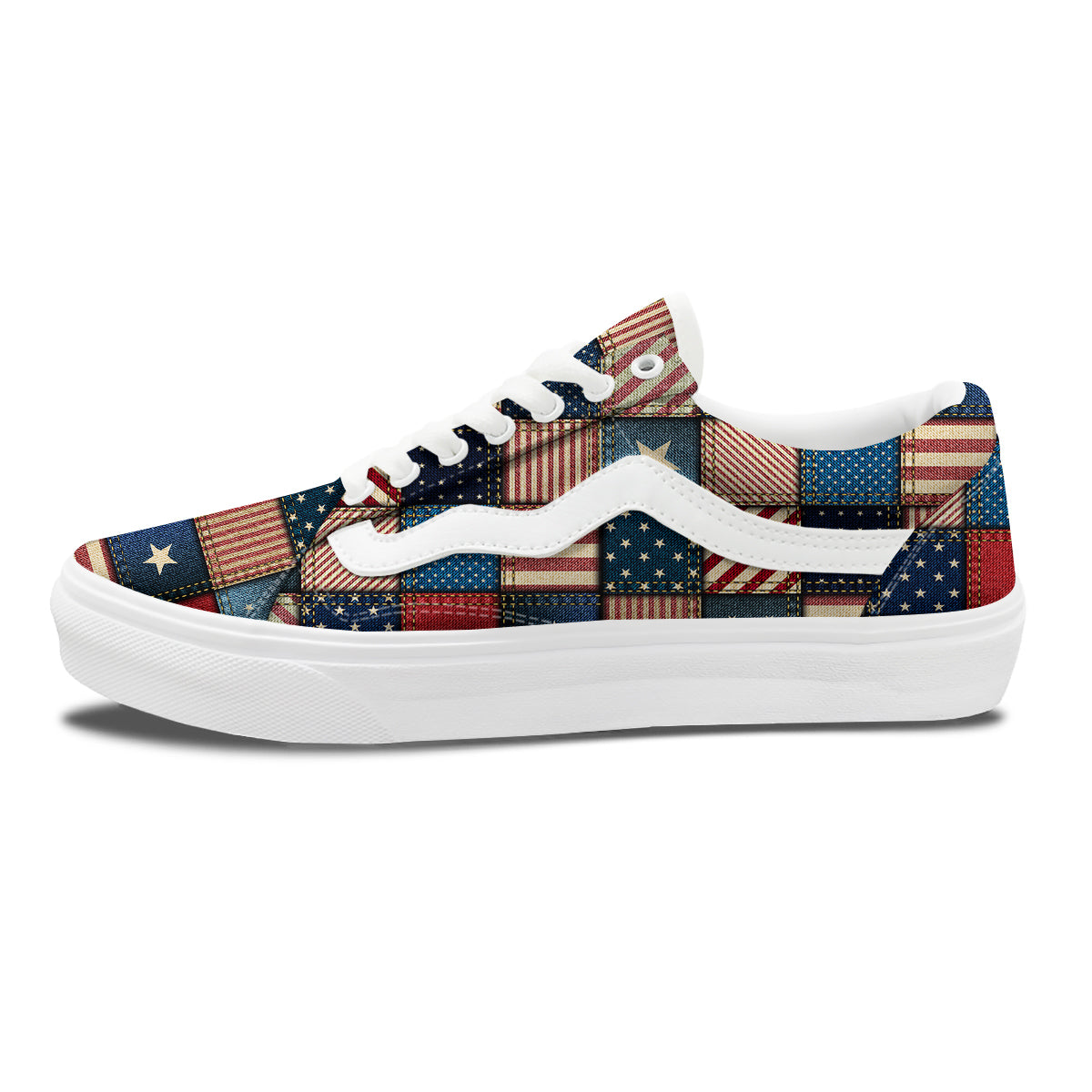 Patchwork Denim American Print Pattern Skate Shoes-grizzshop