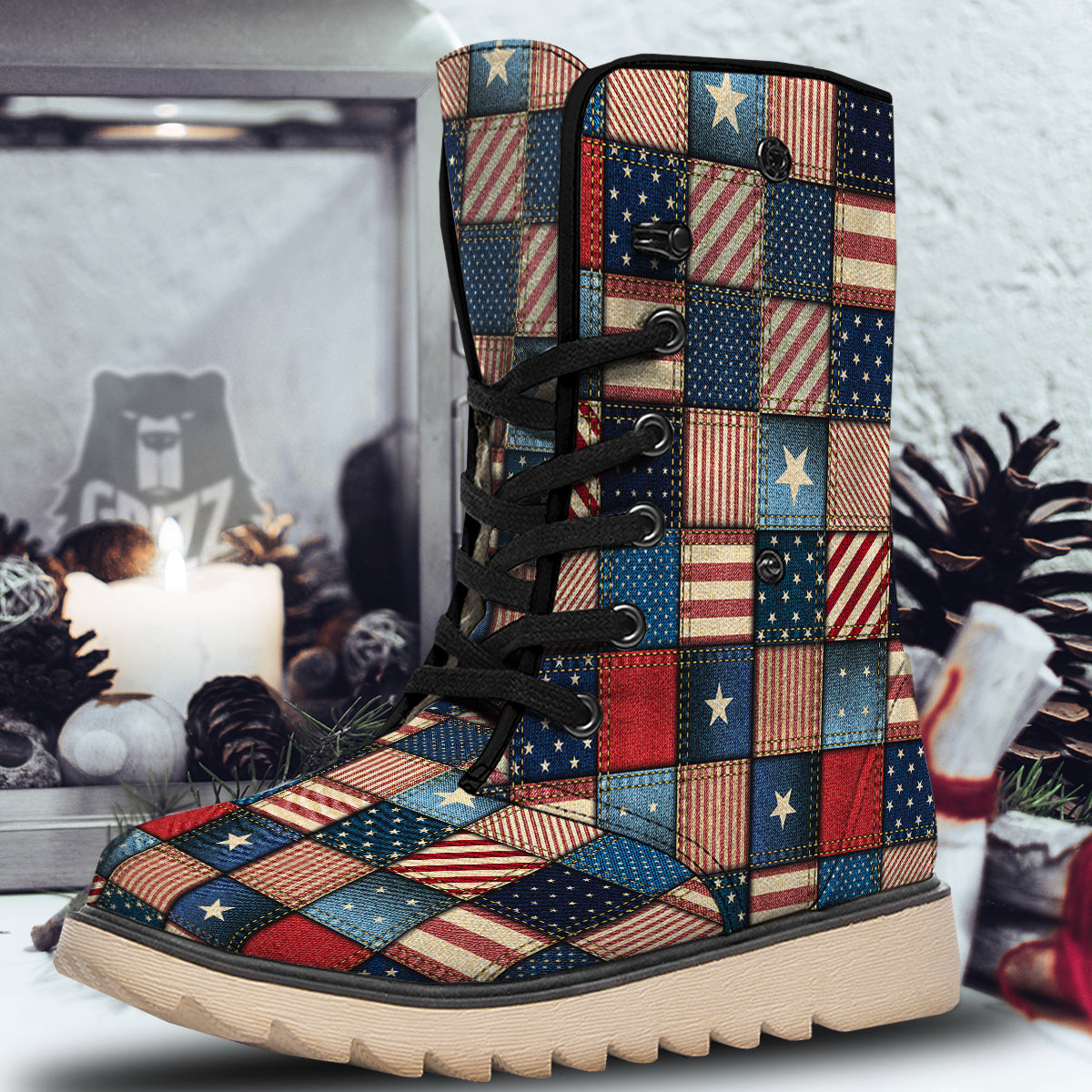 Patchwork Denim American Print Pattern Snow Boots-grizzshop