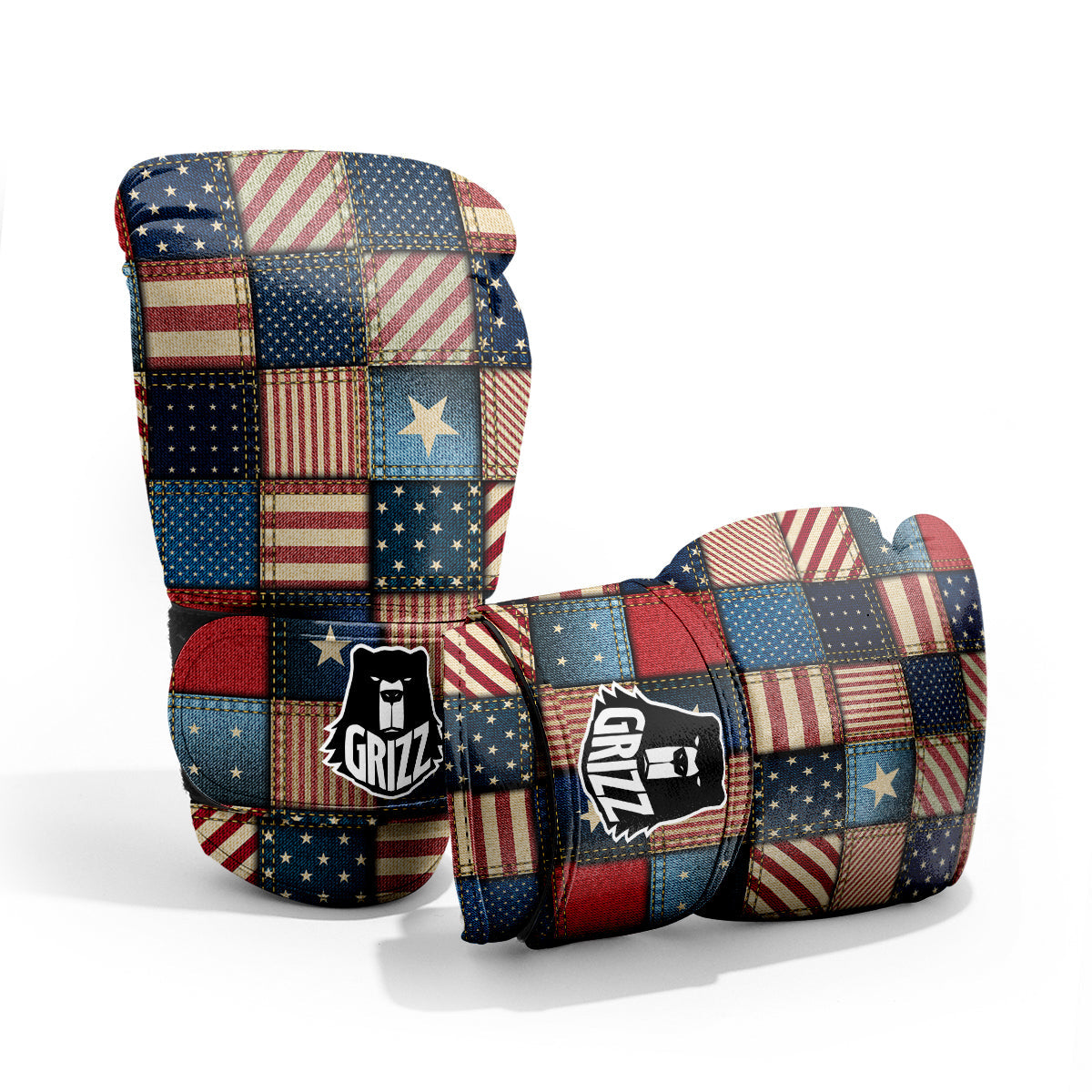 Patchwork Denim American Print Pattern Pro Boxing Glove