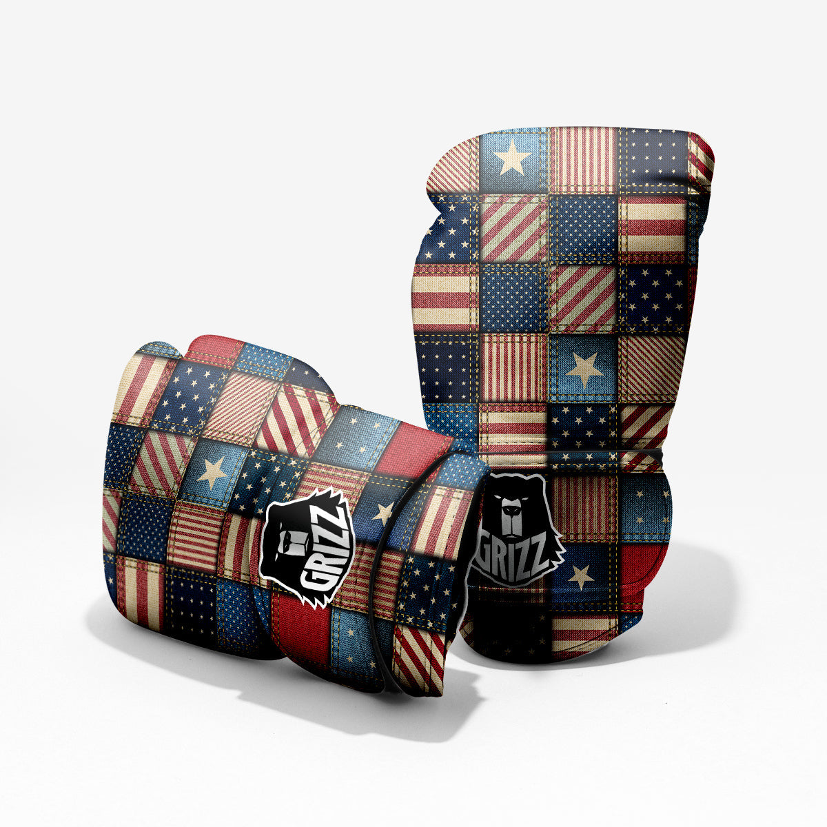 Patchwork Denim American Print Pattern Pro Boxing Glove