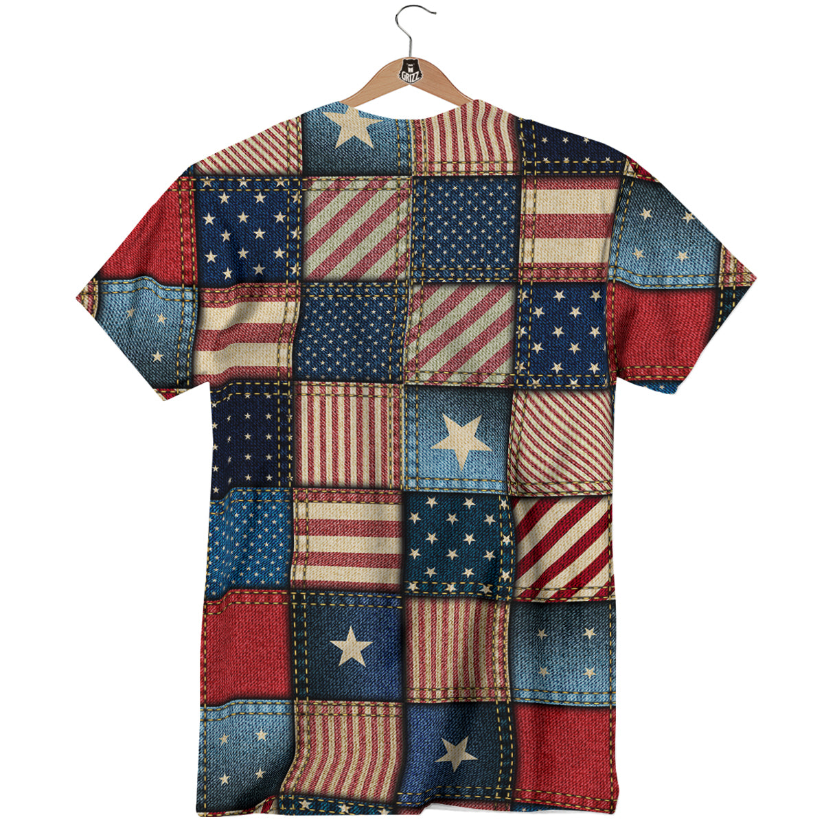 Patchwork Denim American Print Pattern T-Shirt-grizzshop