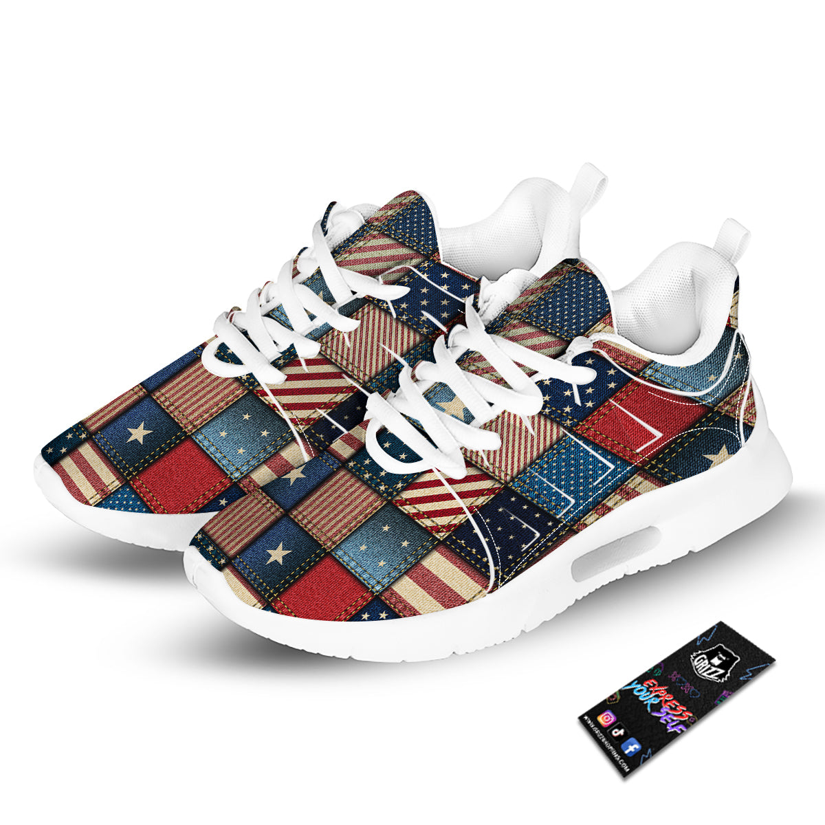 Patchwork Denim American Print Pattern Tennis Shoes-grizzshop