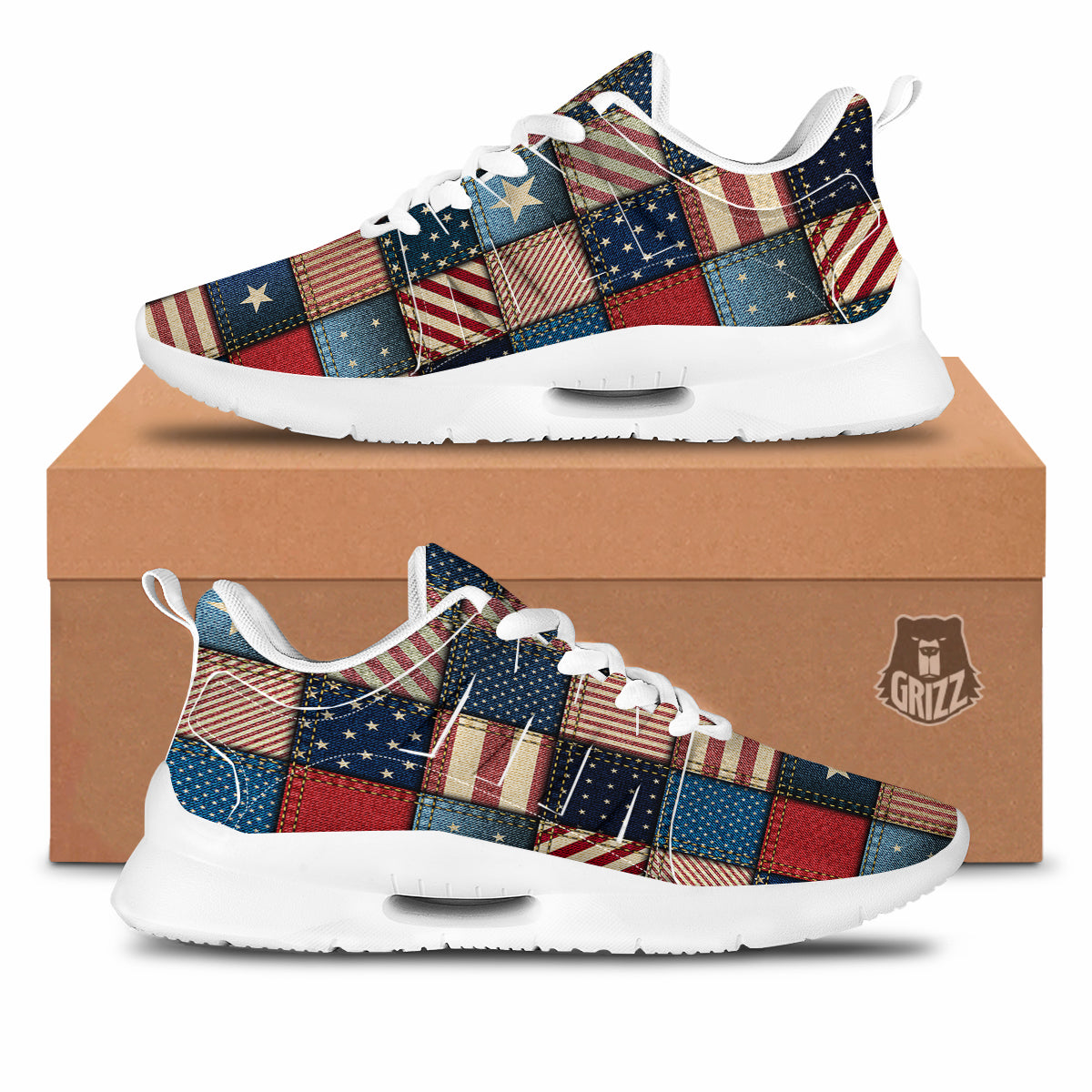 Patchwork Denim American Print Pattern Tennis Shoes-grizzshop