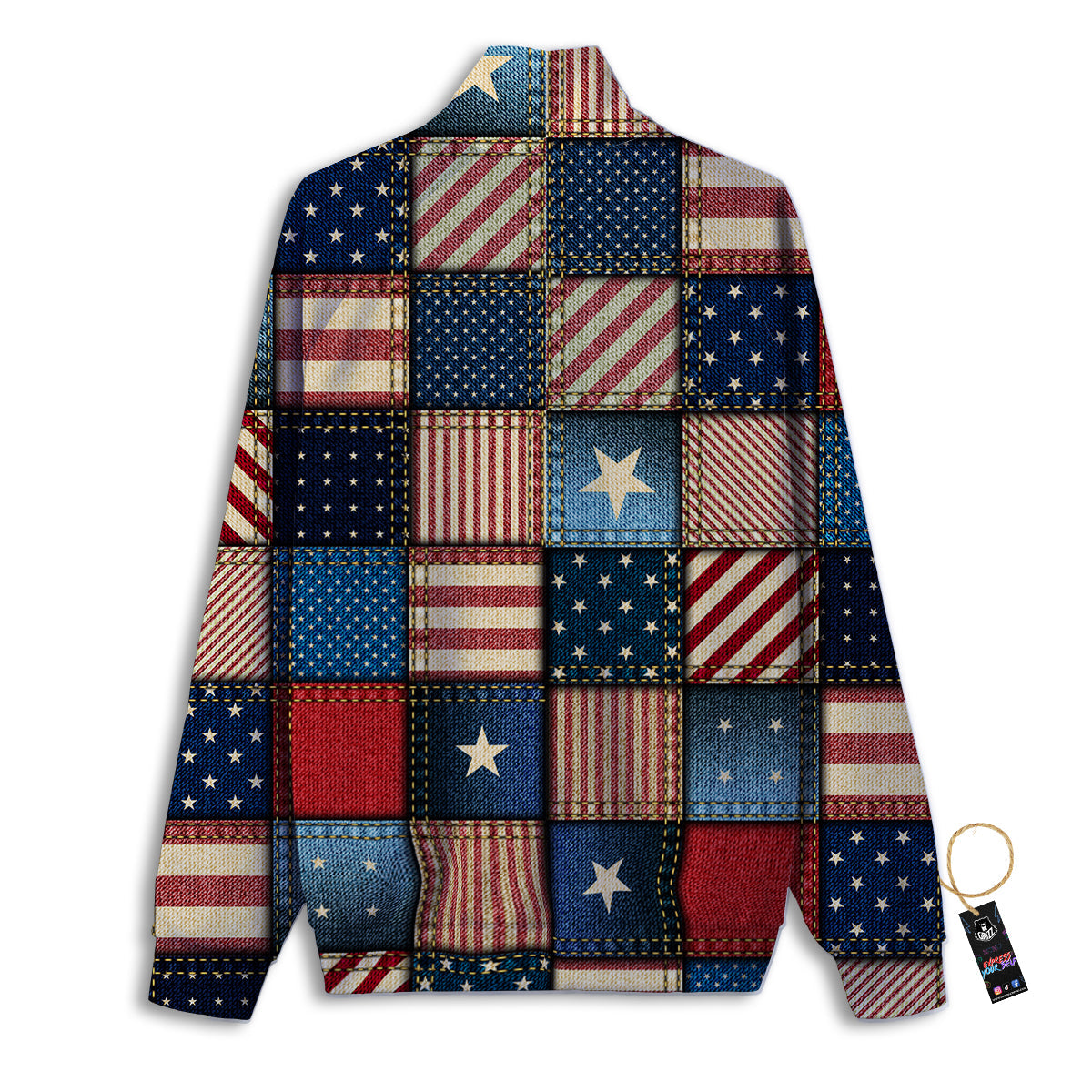 Patchwork Denim American Print Pattern Track Jacket-grizzshop