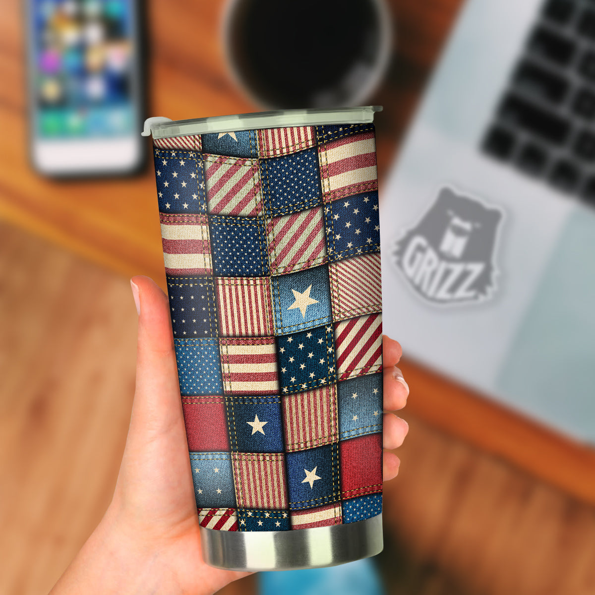 Patchwork Denim American Print Pattern Tumbler-grizzshop