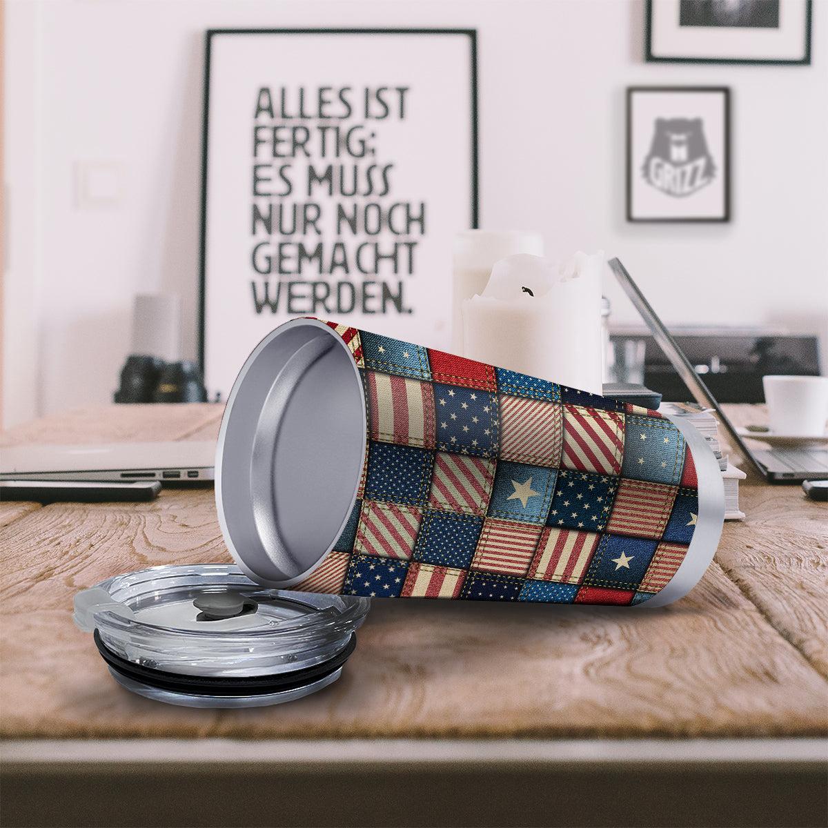 Patchwork Denim American Print Pattern Tumbler-grizzshop