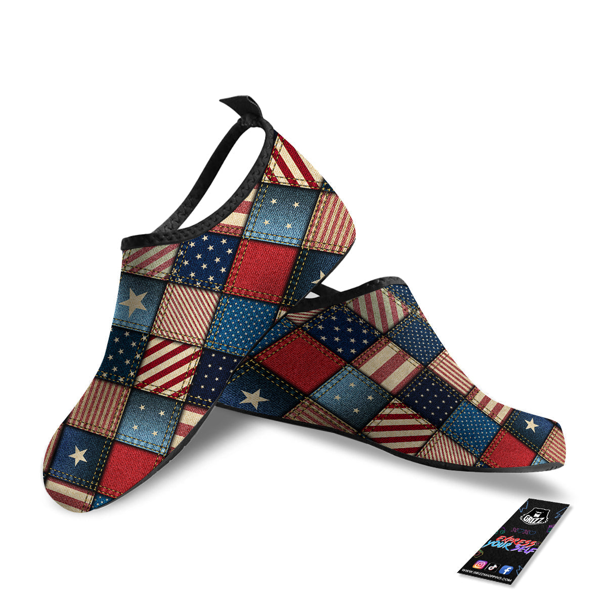 Patchwork Denim American Print Pattern Water Shoes-grizzshop
