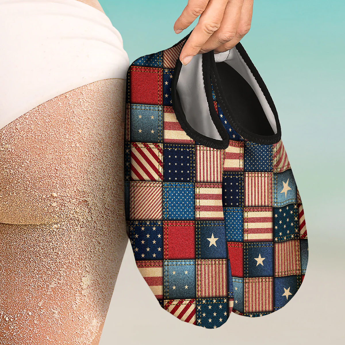 Patchwork Denim American Print Pattern Water Shoes-grizzshop