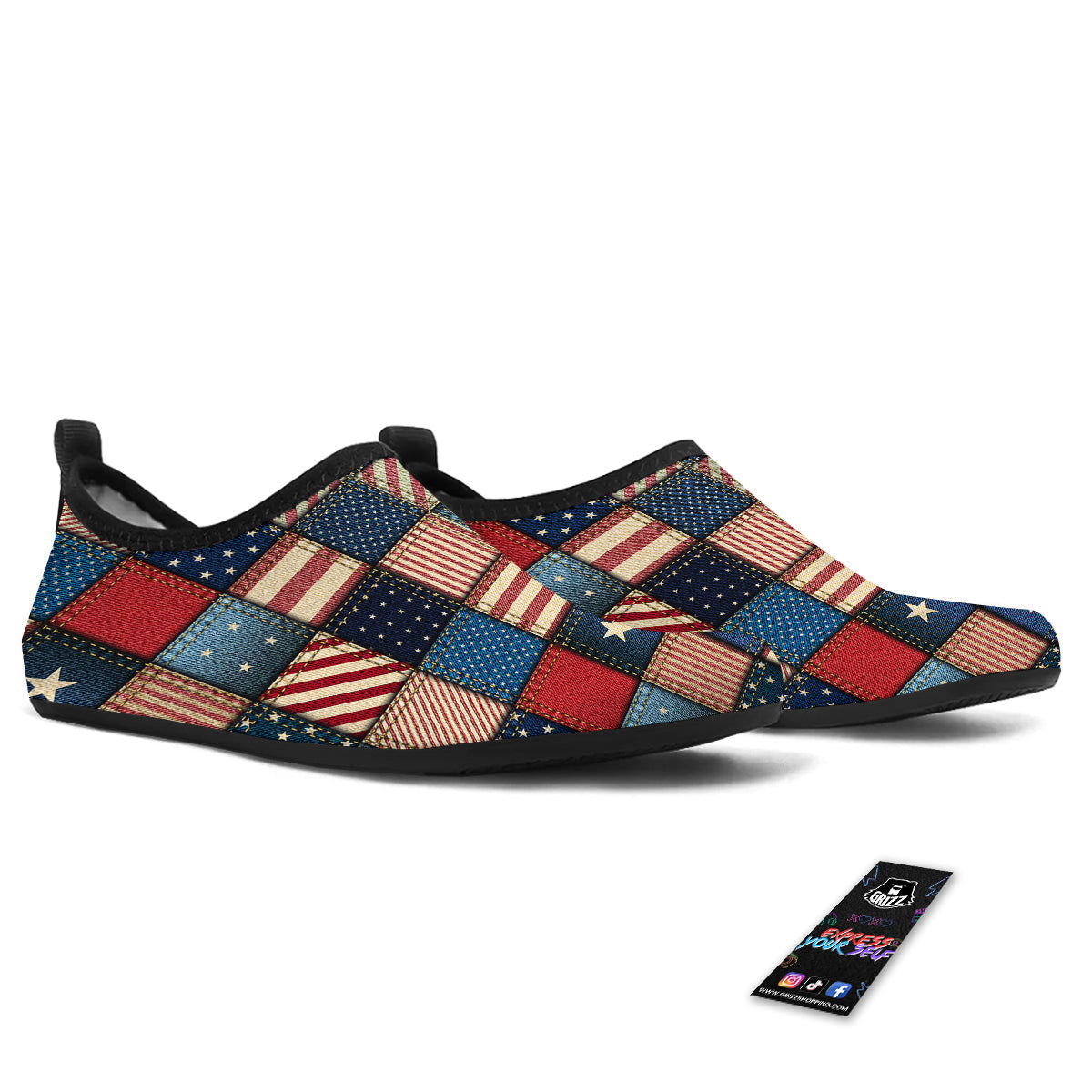 Patchwork Denim American Print Pattern Water Shoes-grizzshop