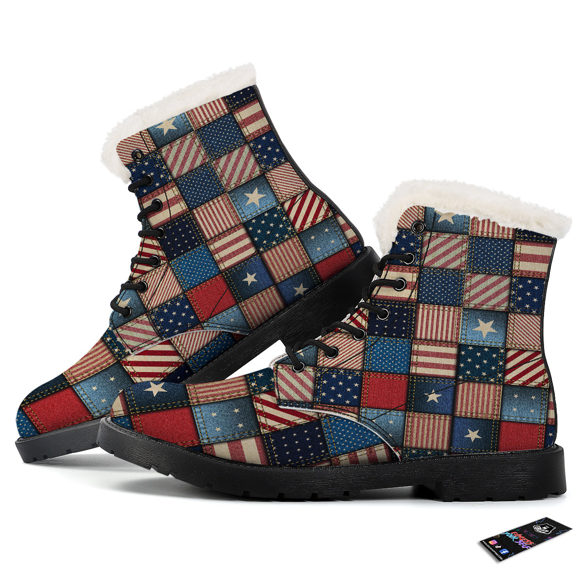 Patchwork Denim American Print Pattern Winter Boots-grizzshop