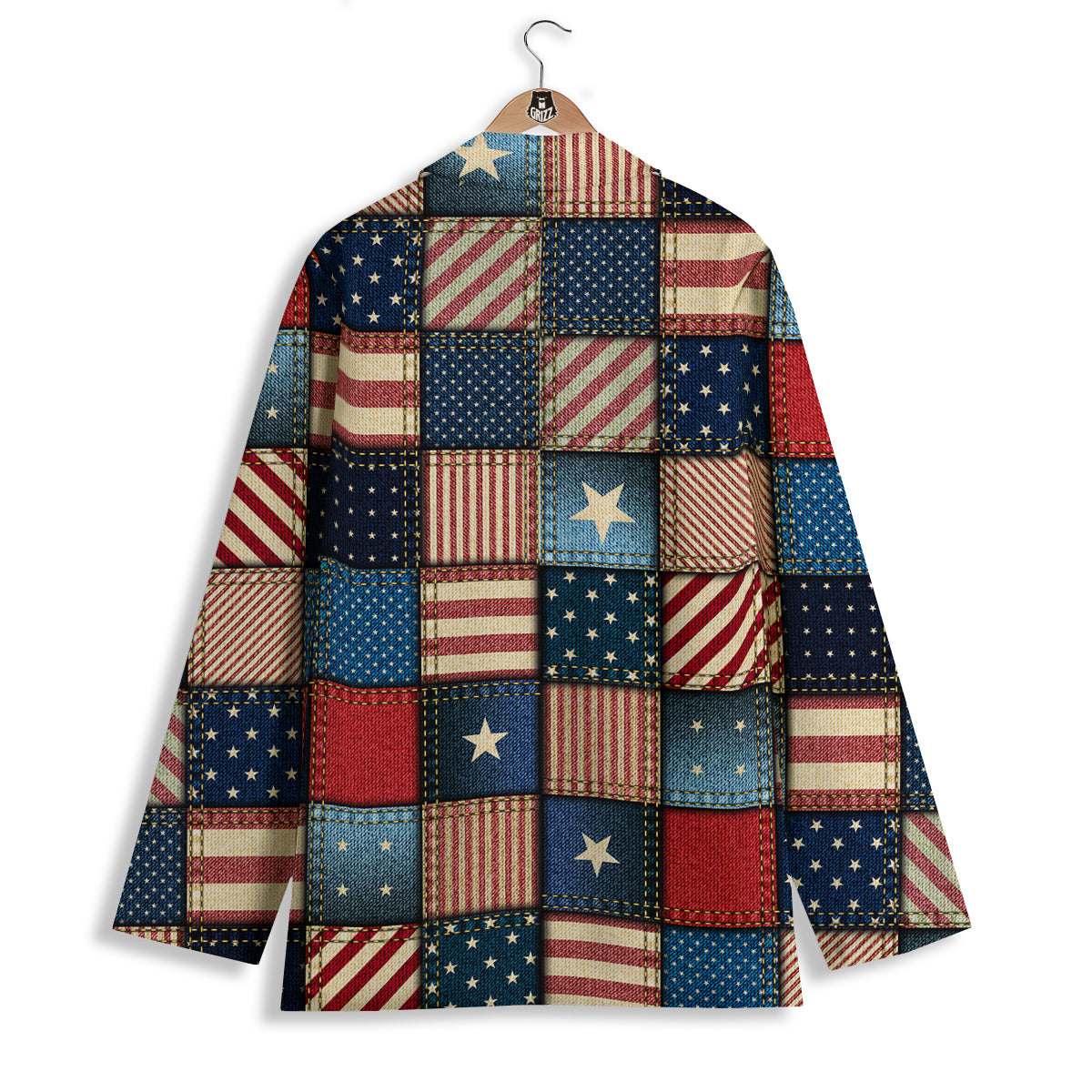 Patchwork Denim American Print Pattern Women's Blazer-grizzshop