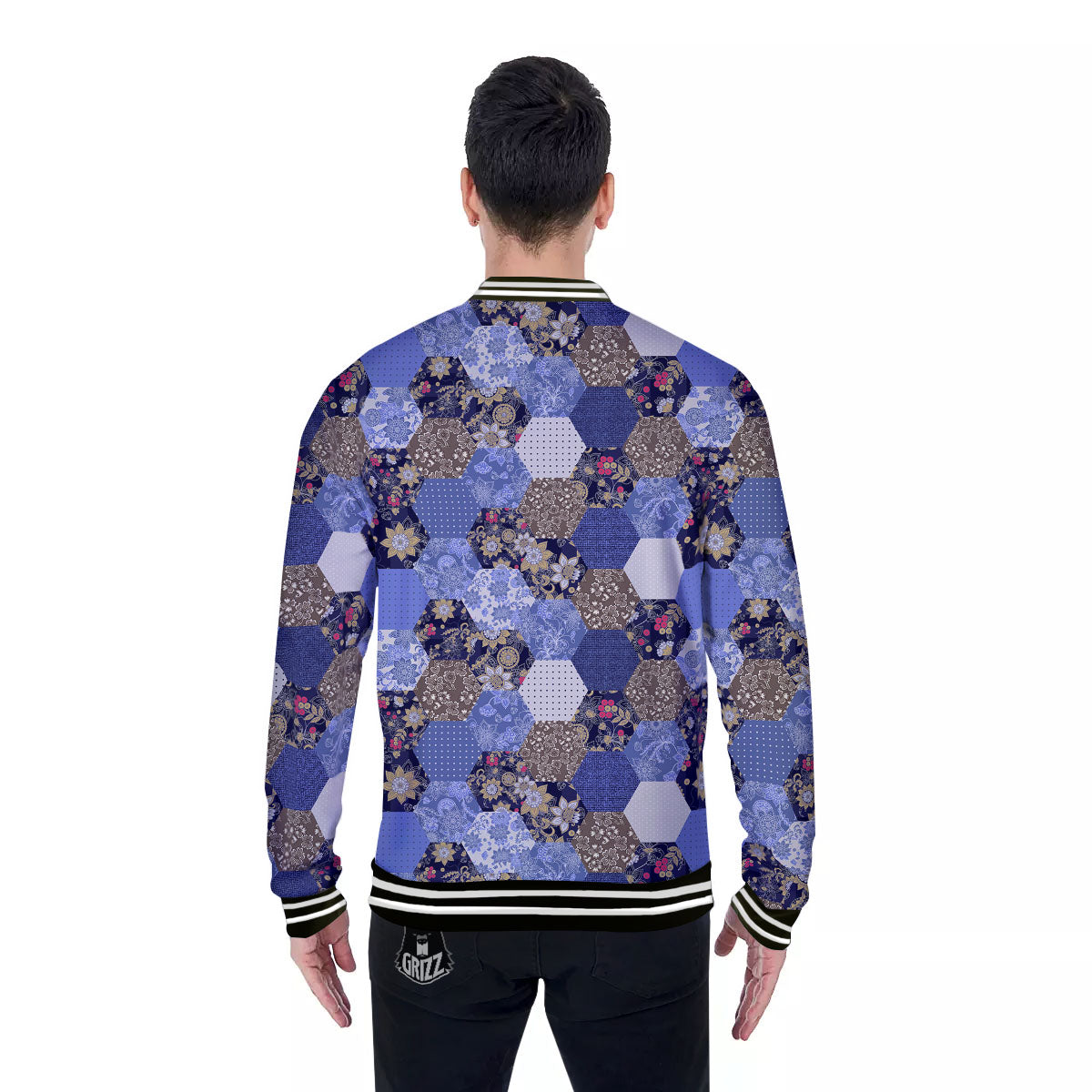 Patchwork Denim And Plaid Print Pattern Baseball Jacket-grizzshop