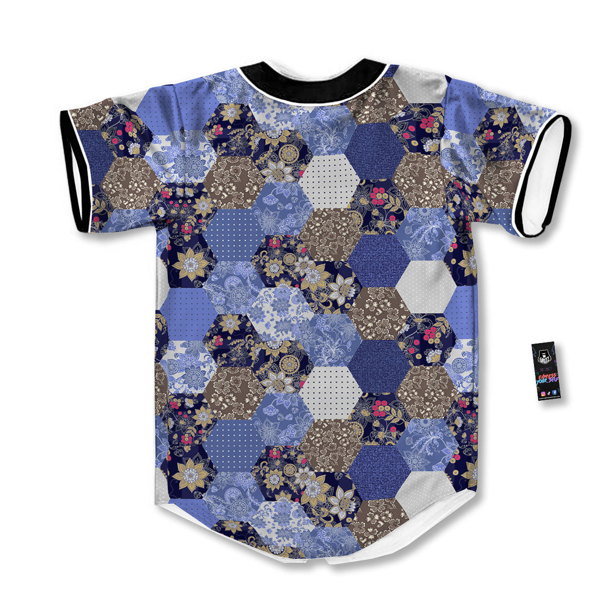 Patchwork Denim And Plaid Print Pattern Baseball Jersey-grizzshop