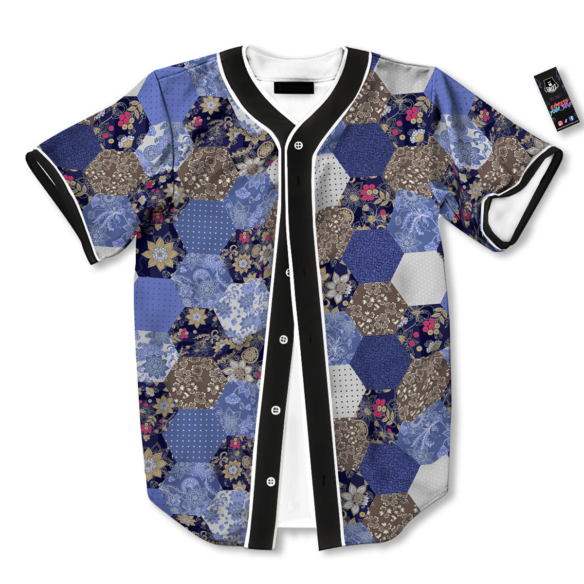 Patchwork Denim And Plaid Print Pattern Baseball Jersey-grizzshop