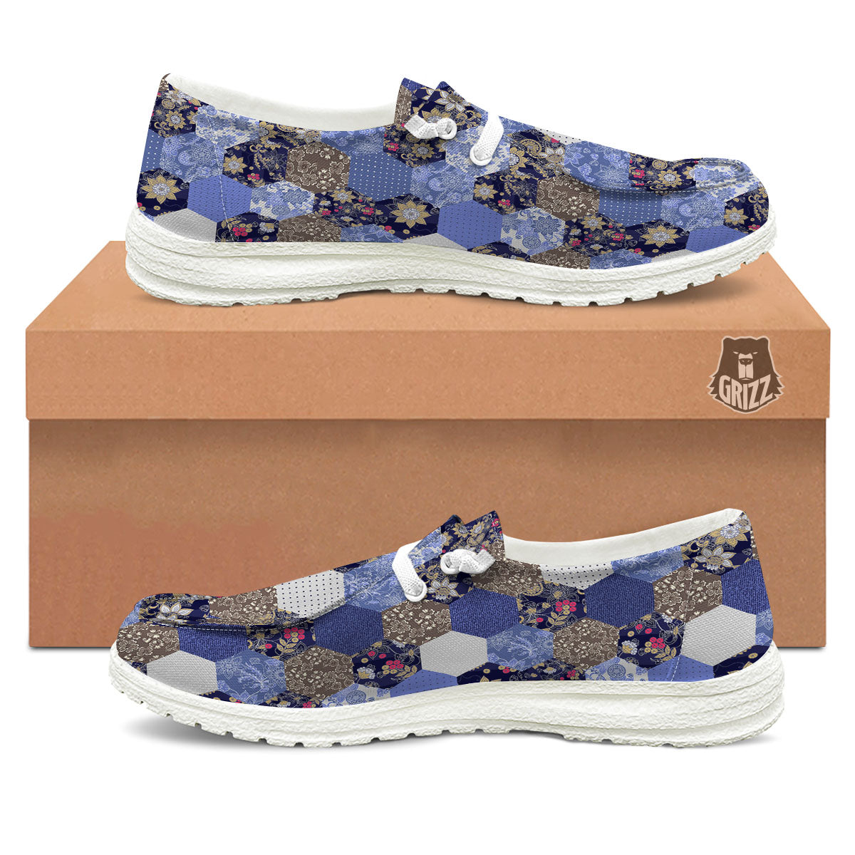 Patchwork Denim And Plaid Print Pattern Black Loafers-grizzshop