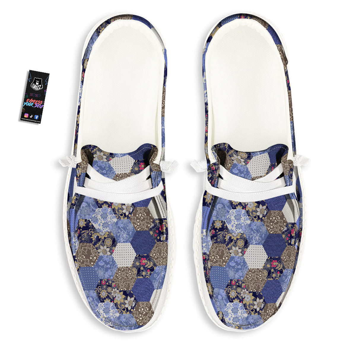 Patchwork Denim And Plaid Print Pattern Black Loafers-grizzshop