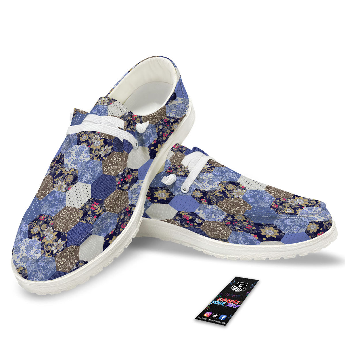 Patchwork Denim And Plaid Print Pattern Black Loafers-grizzshop