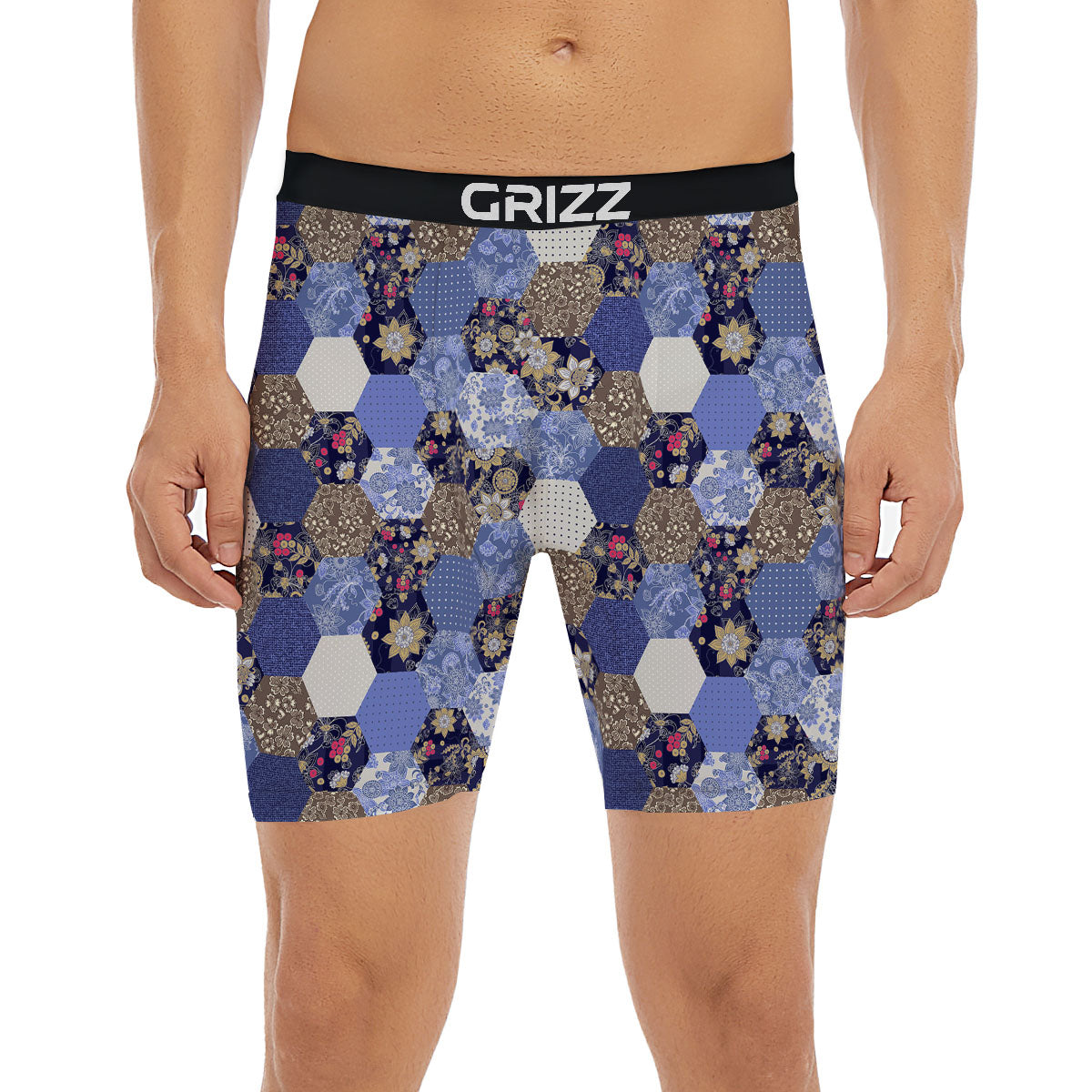 Patchwork Denim And Plaid Print Pattern Boxer Briefs-grizzshop