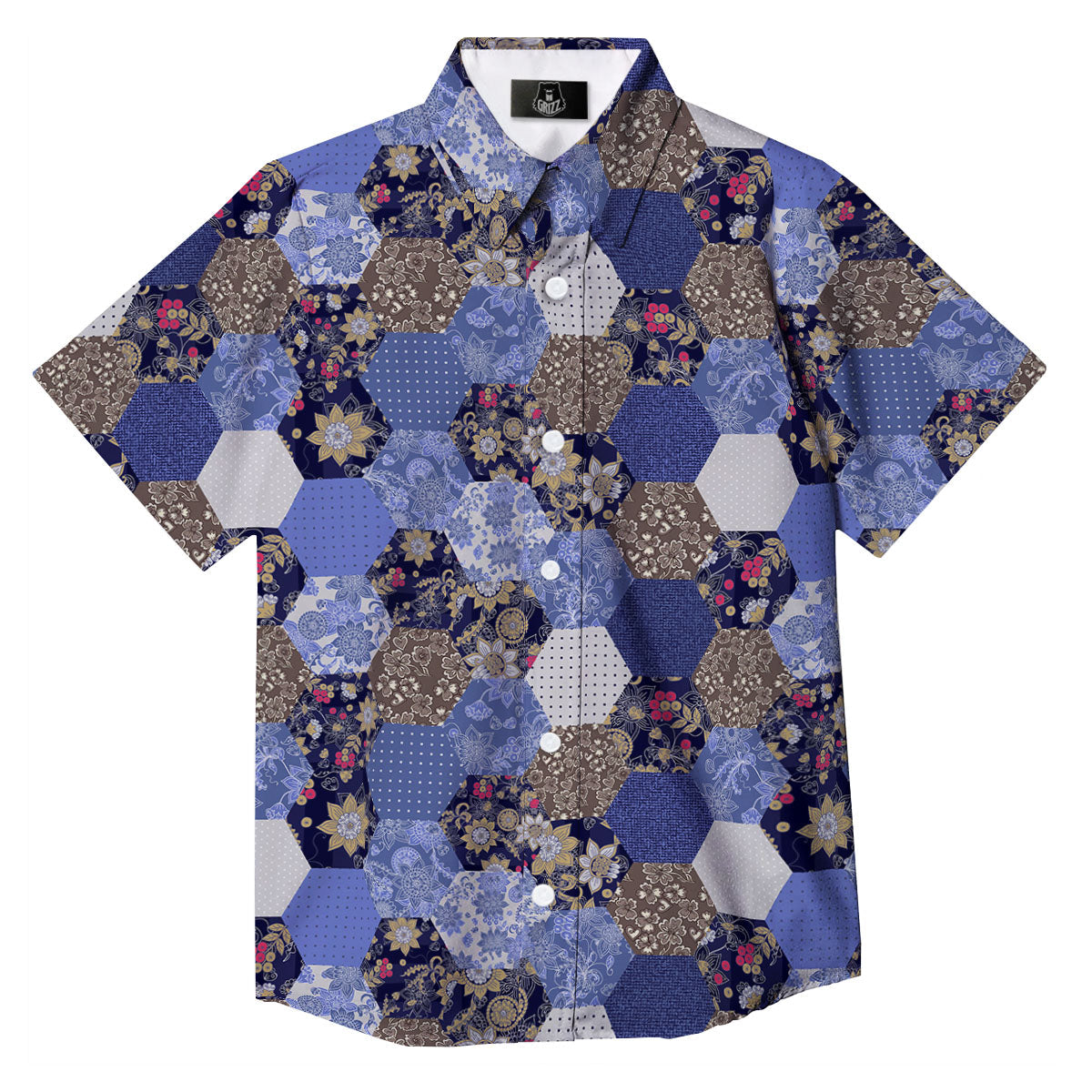 Patchwork Denim And Plaid Print Pattern Button Up Shirt-grizzshop