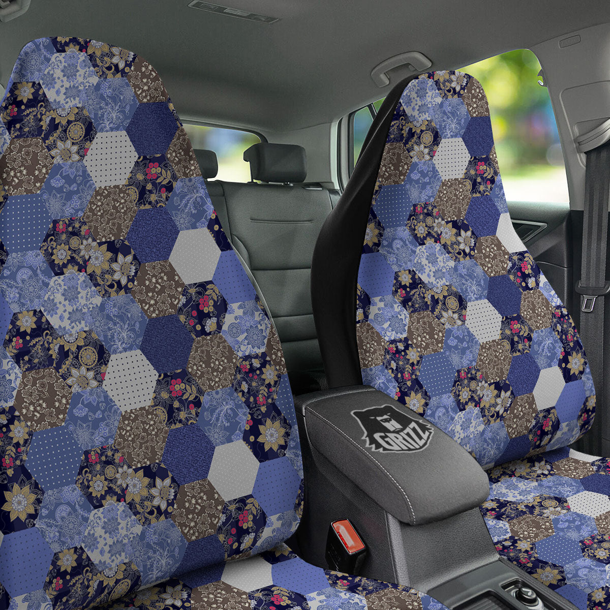 Patchwork Denim And Plaid Print Pattern Car Seat Covers-grizzshop