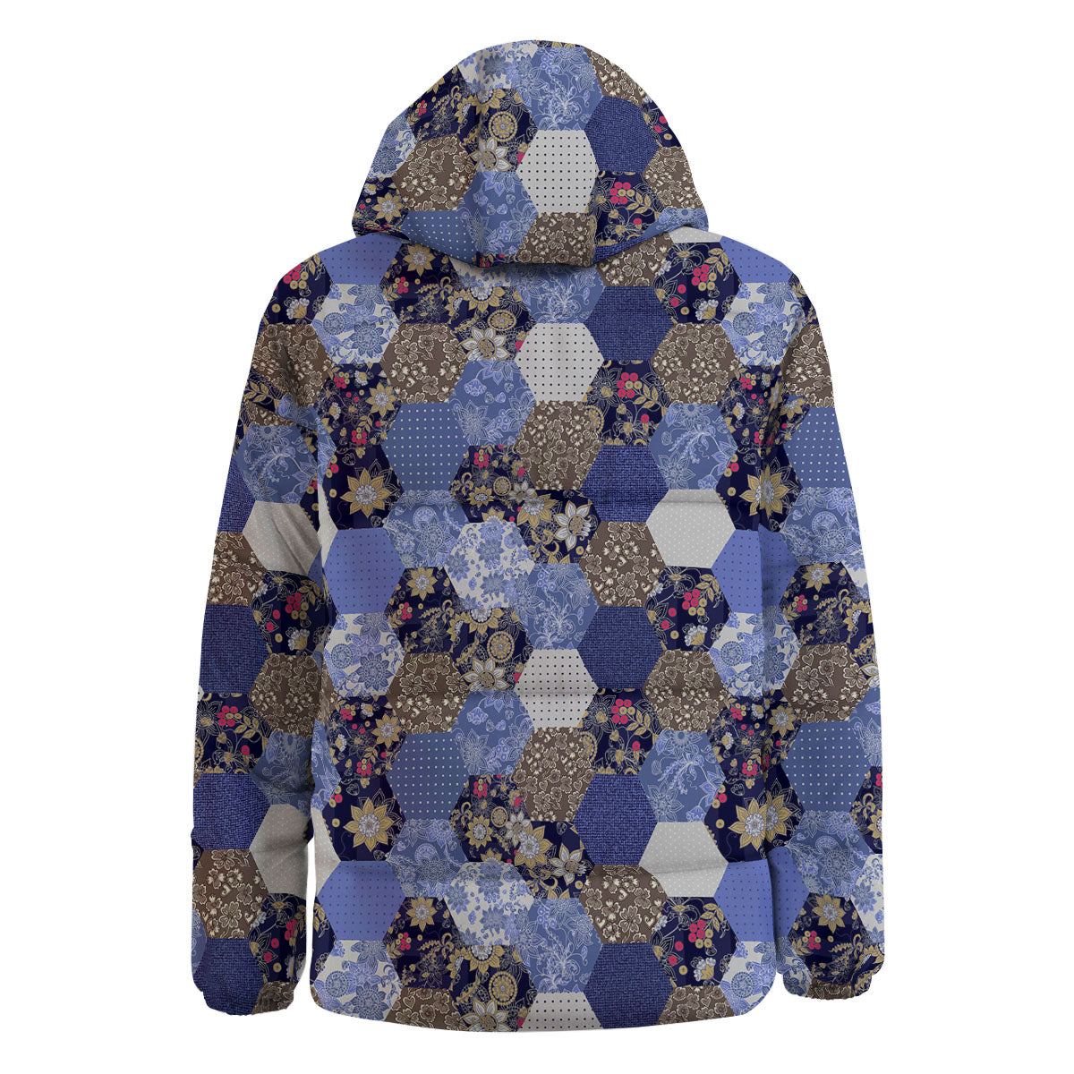 Patchwork Denim And Plaid Print Pattern Down Jacket-grizzshop