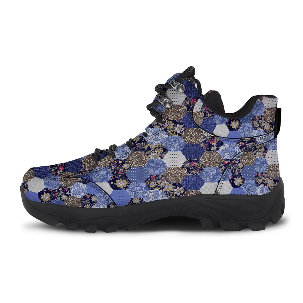 Patchwork Denim And Plaid Print Pattern Hiking Shoes-grizzshop