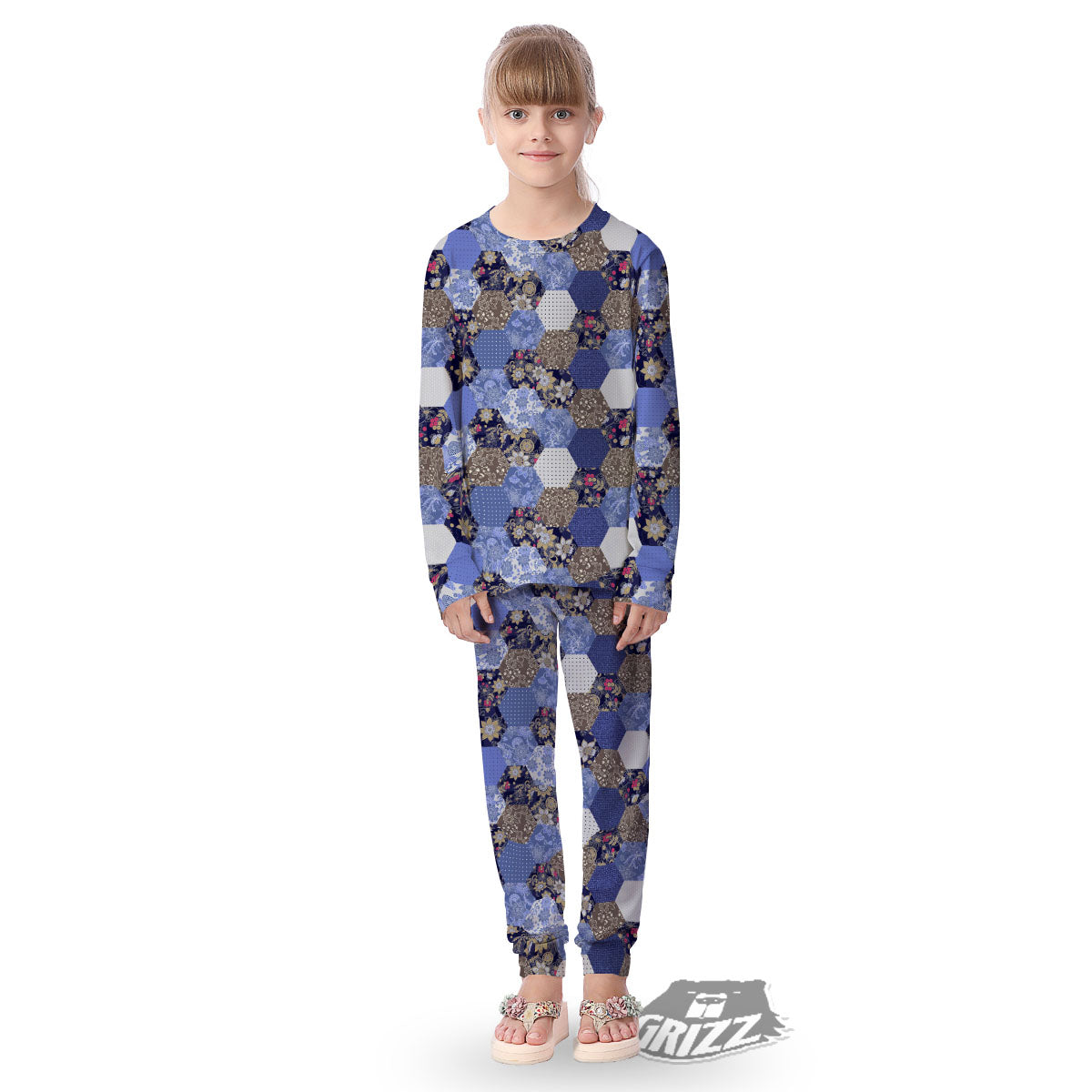 Patchwork Denim And Plaid Print Pattern Kid's Pajamas-grizzshop