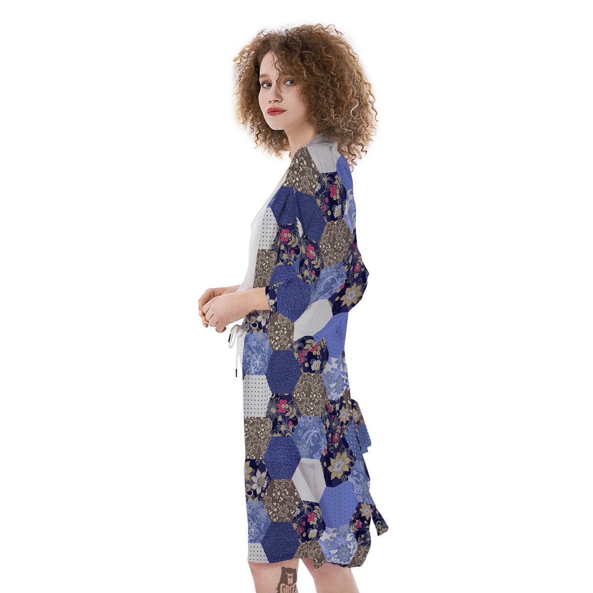 Patchwork Denim And Plaid Print Pattern Kimono-grizzshop